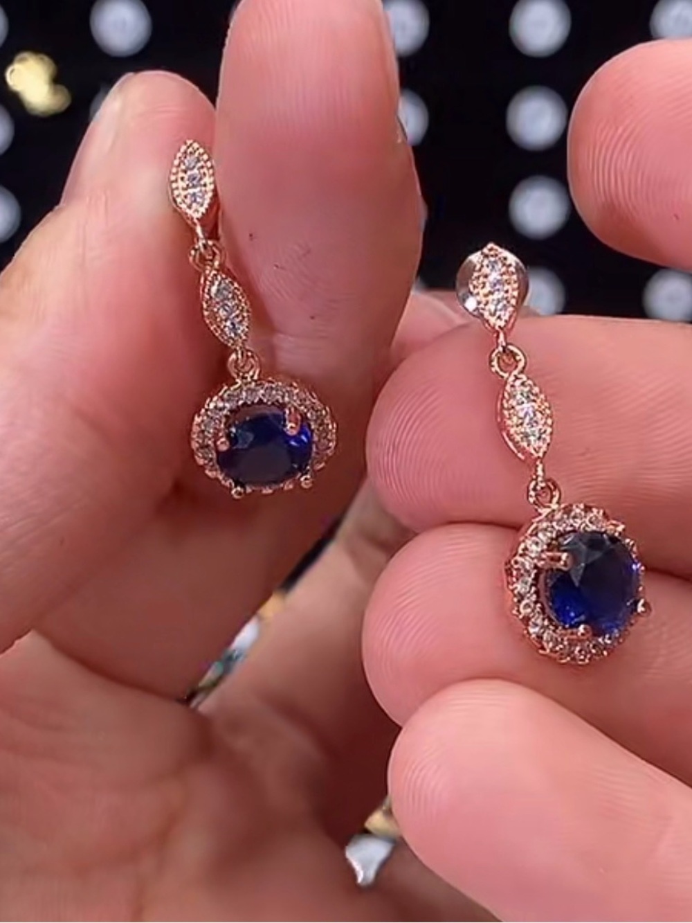 Rose Gold Sapphire Drop Earrings - Elegant Blue Gemstone Dangle
